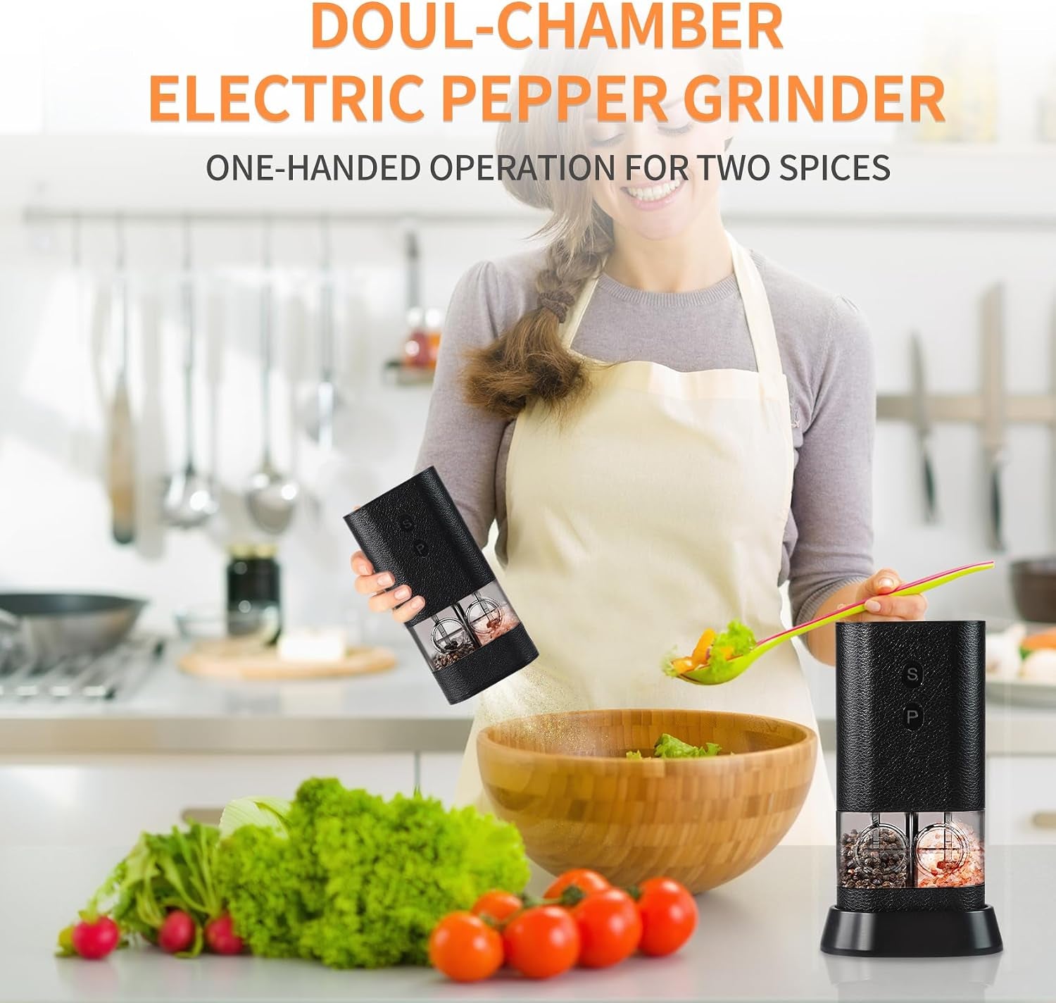 Dual-Chamber Electric Salt & Pepper Grinder — 2-In-1 Rechargeable Mill with LED Light