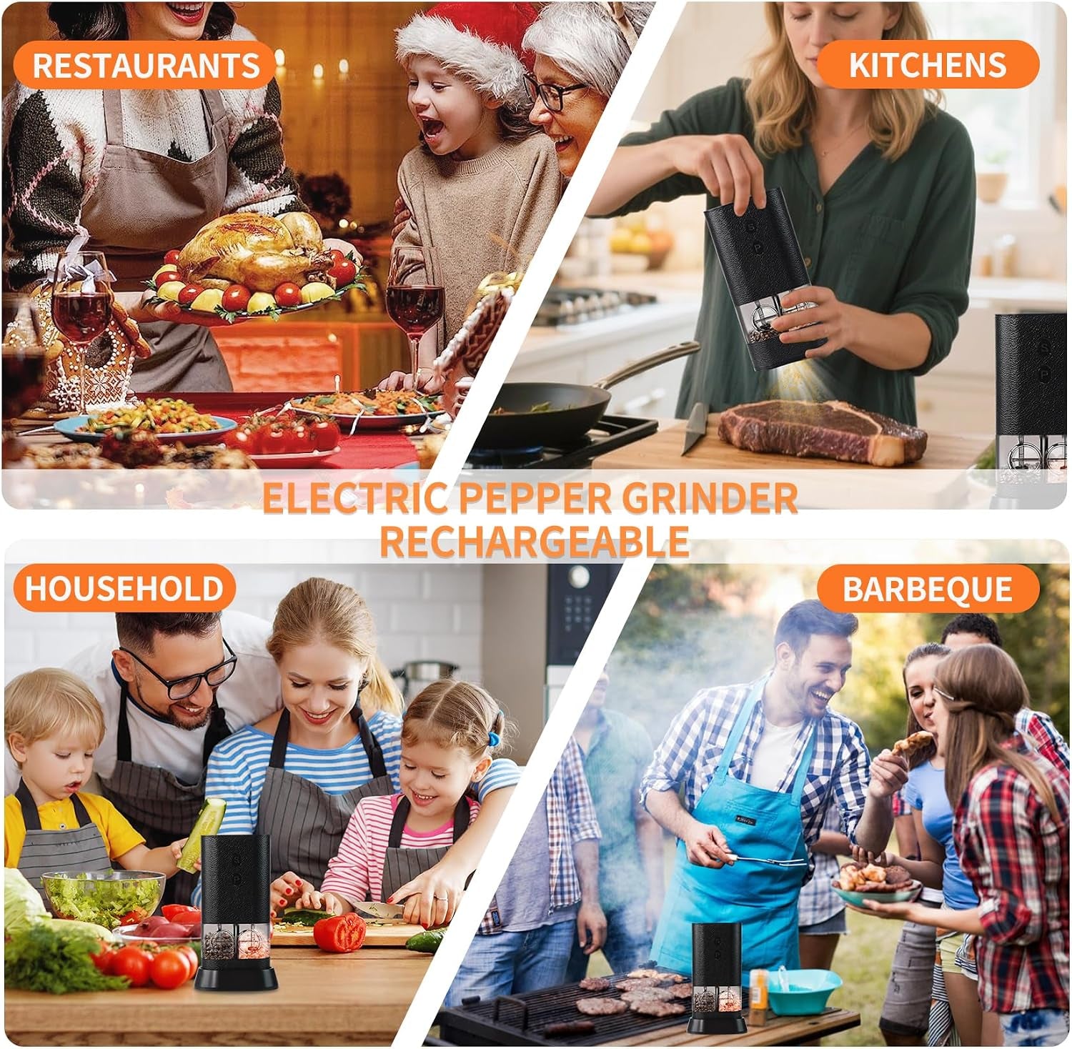 Dual-Chamber Electric Salt & Pepper Grinder — 2-In-1 Rechargeable Mill with LED Light