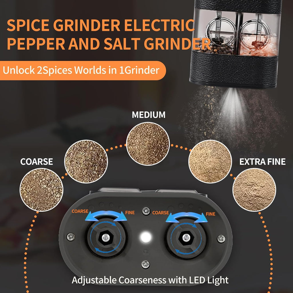Dual-Chamber Electric Salt & Pepper Grinder — 2-In-1 Rechargeable Mill with LED Light