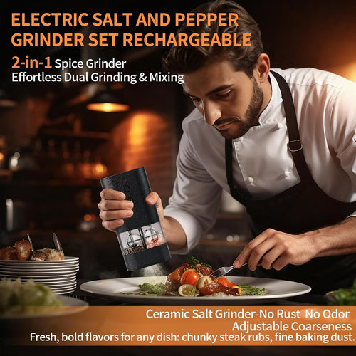 Dual-Chamber Electric Salt & Pepper Grinder — 2-In-1 Rechargeable Mill with LED Light