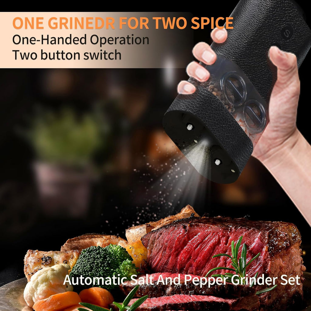 Dual-Chamber Electric Salt & Pepper Grinder — 2-In-1 Rechargeable Mill with LED Light