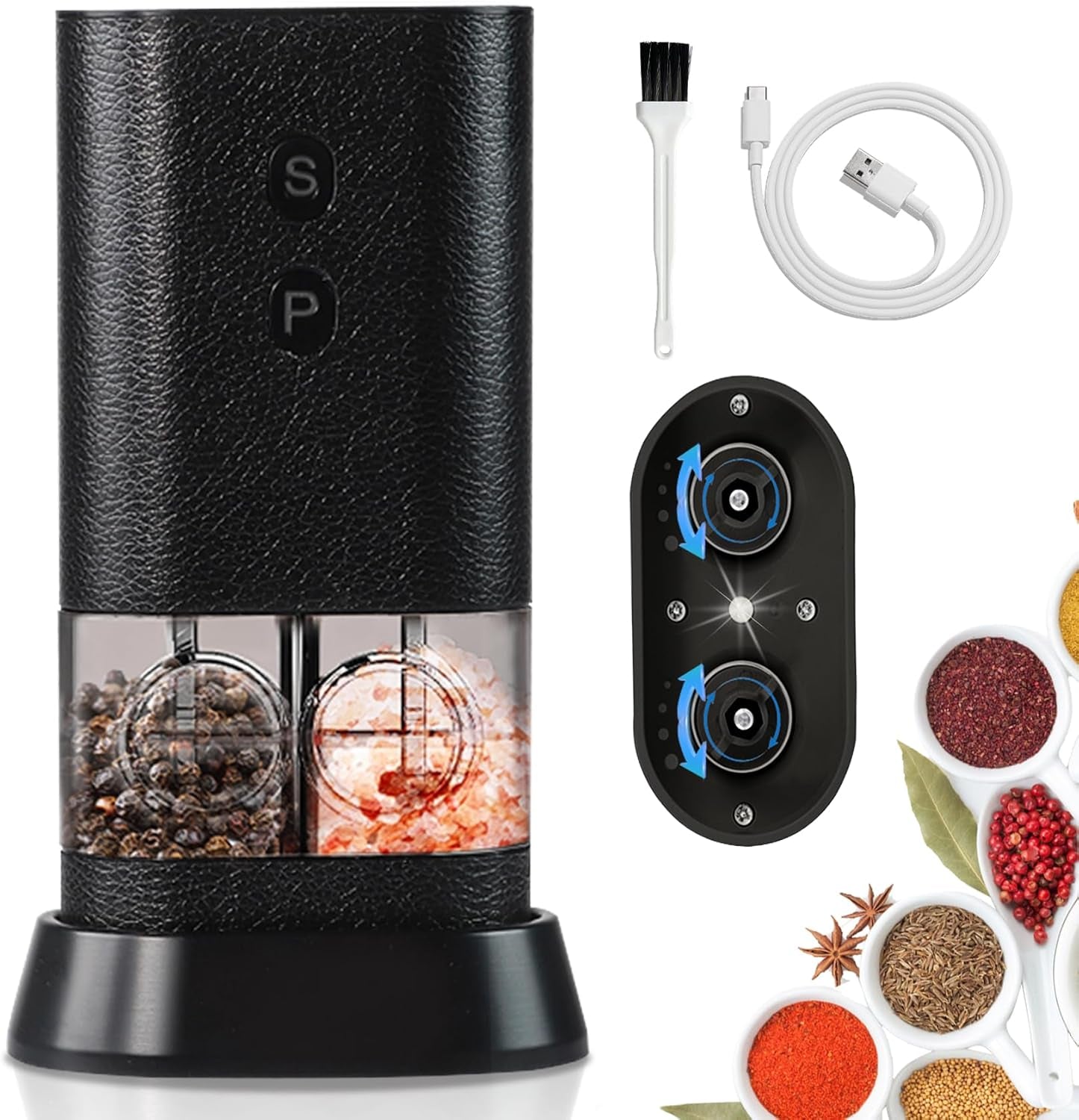 Dual-Chamber Electric Salt & Pepper Grinder — 2-In-1 Rechargeable Mill with LED Light