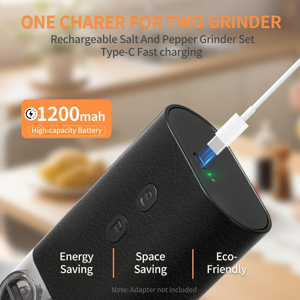 Dual-Chamber Electric Salt & Pepper Grinder — 2-In-1 Rechargeable Mill with LED Light