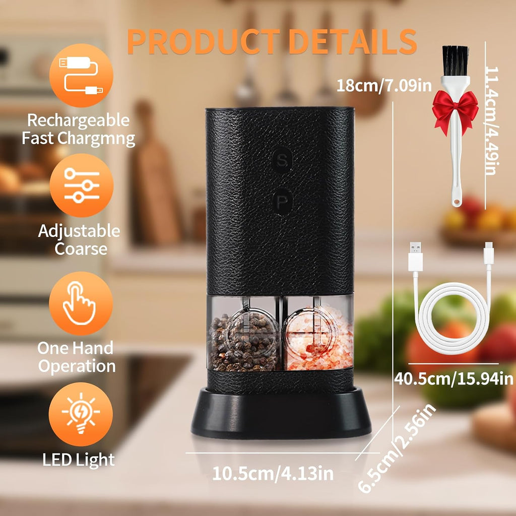 Dual-Chamber Electric Salt & Pepper Grinder — 2-In-1 Rechargeable Mill with LED Light